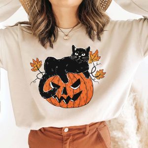 Pumpkin And Black Cat Halloween Sweatshirt Fall Shirt Pumpkin And Black Cat Halloween Sweatshirt Fall Shirt