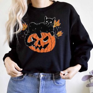 Pumpkin And Black Cat Halloween Sweatshirt Fall Shirt 3