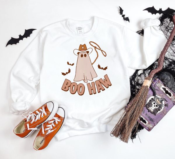 Retro Cowboy Halloween Boo Haw Crewneck Sweatshirt