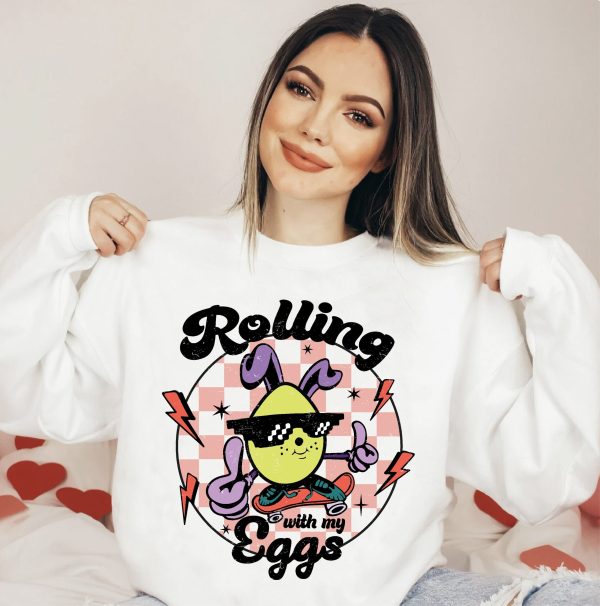 Rolling With My Eggs Easter Skateboard Tee