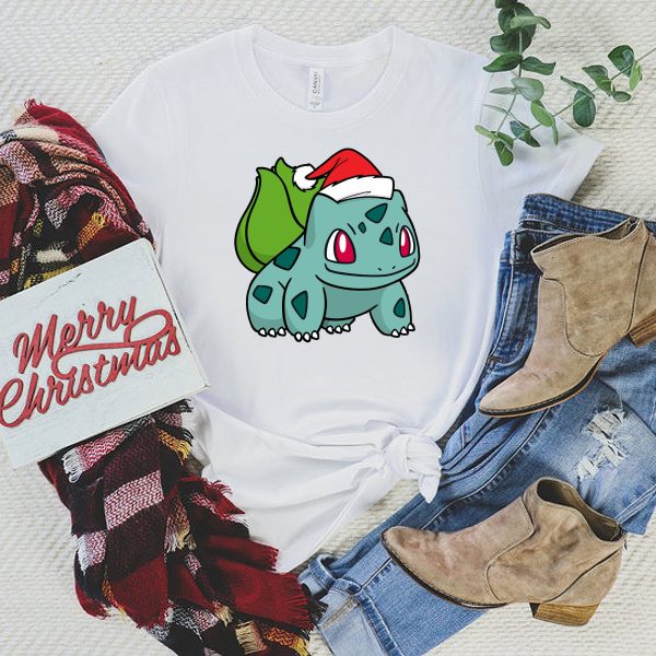 Santa Bulbasaur Pokemon Inspired Gift Christmas Shirt
