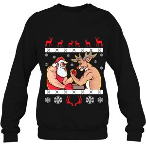 Santa Claus And Reindeer Arm Wrestling Ugly Christmas Sweatshirt