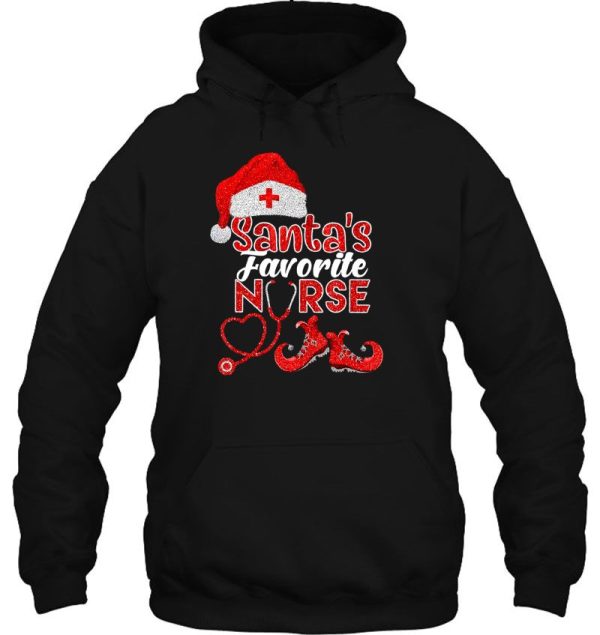 Santa’s Favorite Nurse Sparkle Christmas Hoodie Shirt