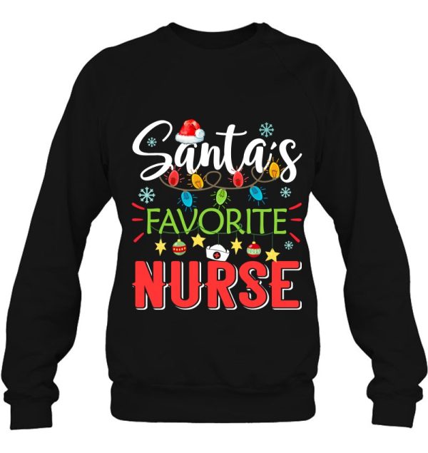 Santa’s Favorite Nurse Xmas Light Santa Hat Christmas Gift Sweatshirt