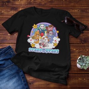 Scary Care Scare Bears Funny Halloween Horror Faces Vintage T-Shirt