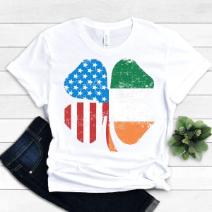St Patrick&rsquo;s Day USA Irish Clover American Flag Shirt