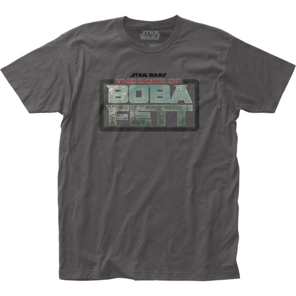 Star Wars The Book of Boba Fett Title Mens T Shirt Charcoal