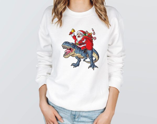 T-Rex Santa Dino Funny Sweatshirt For Kids