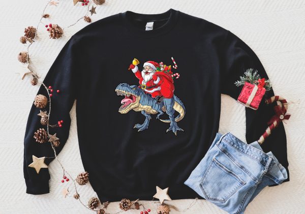 T-Rex Santa Dino Funny Sweatshirt For Kids