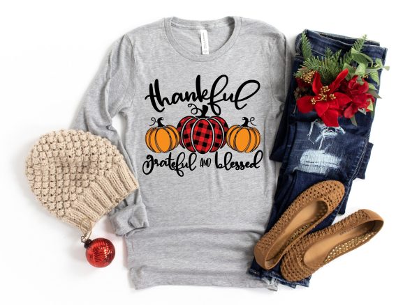 Thankful Grateful Blessed Shirt Thanksgiving T-Shirt