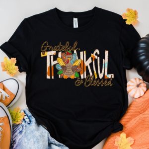 Thankful Grateful Blessed With Turkey Thanksgiving T-Shirt