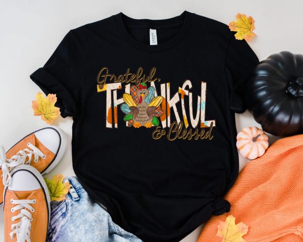 Thankful Grateful Blessed With Turkey Thanksgiving T-Shirt