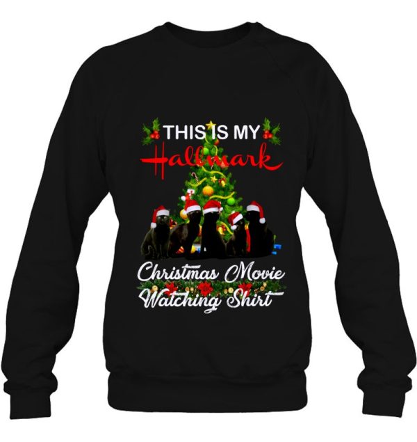 This Is My Hallmark Christmas Movie Watching Shirt Black Cat Santa Hat