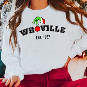 Whoville Grinch Hand Est 1957 Funny Christmas Crewneck Sweatshirt