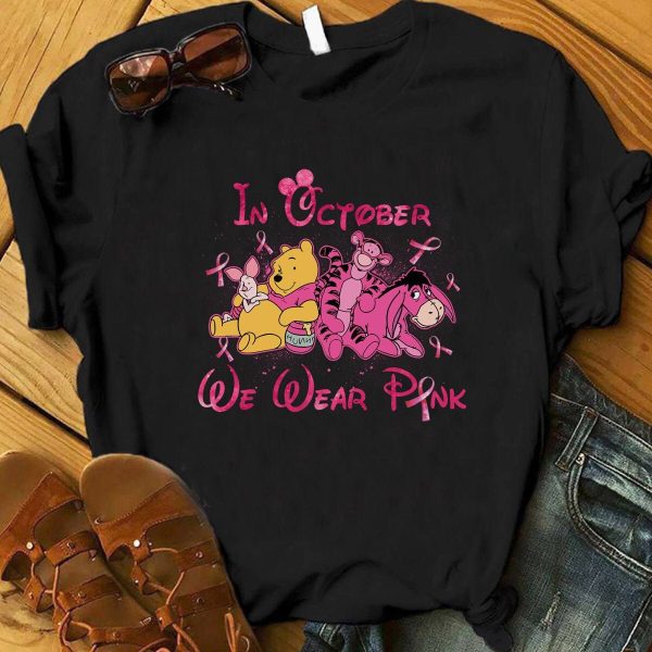 Winnie The Pooh Friends In October We Wear Pink Survivor Shirts