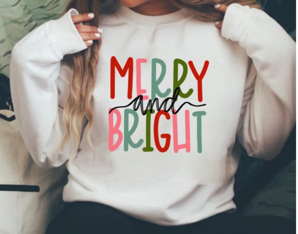 Women Christmas Neon Merry &amp Bright Sweatshirt