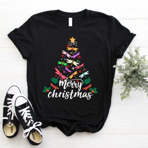 Womens Dragonfly Bird Xmas Tree Lights Swarm Nymph Ugly Christmas T-Shirt
