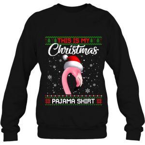 Womens This Is My Christmas Pajama Flamingo Santa Xmas Ugly Sweater Shirt