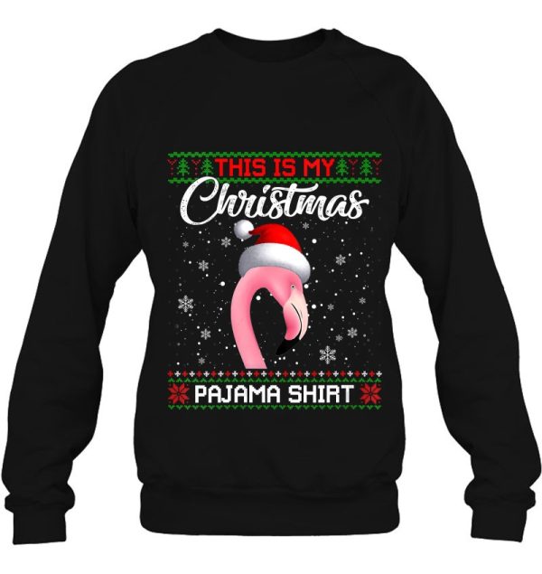 Womens This Is My Christmas Pajama Flamingo Santa Xmas Ugly Sweater Shirt