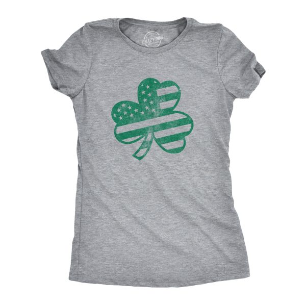 Womens American Shamrock Flag T Shirt USA Saint Patricks Day Clover Graphic