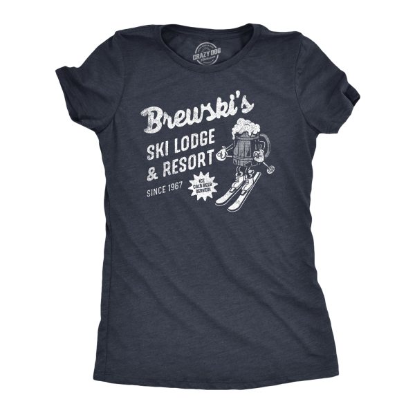 Womens Brewskis Ski Lodge And Resort T Shirt Funny Drinking Skiing Partying Tee For Ladies