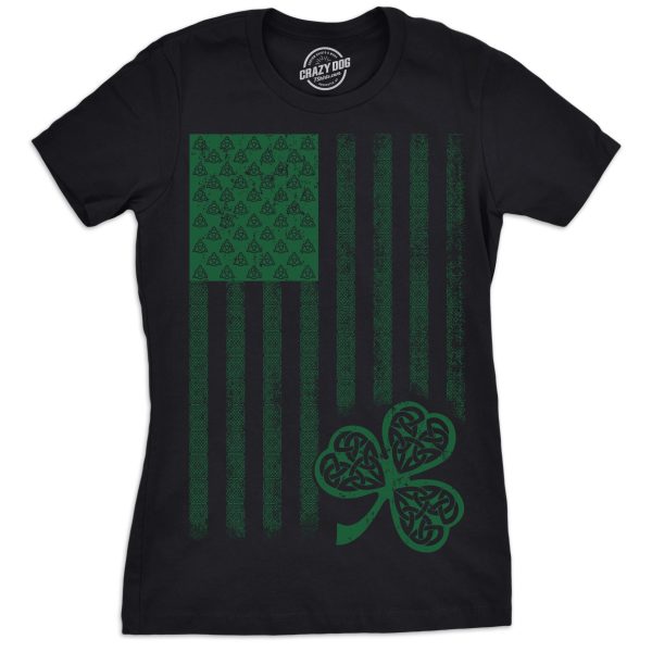Womens Celtic USA Flag T Shirt Clover Graphic Cool Saint Patricks Day For Girls