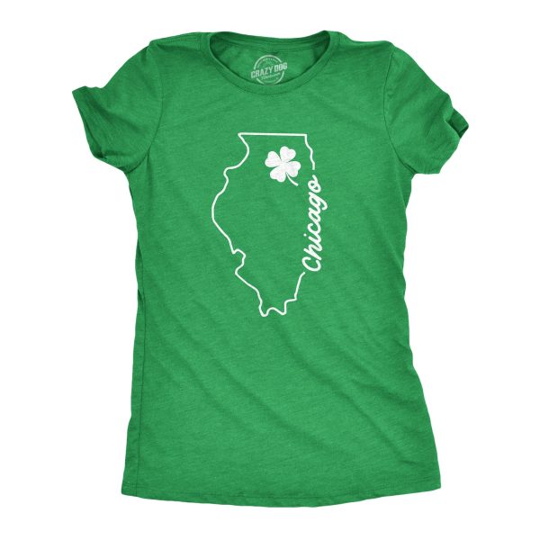 Womens Chicago Illinois Saint Patrick’s Tshirt Funny St. Paddy’s Day Parade Novelty Graphic Tee For Ladies