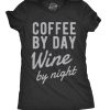 Womens Coffee By Day Wine By Night Tshirt Funny Drinking Tee For Ladies