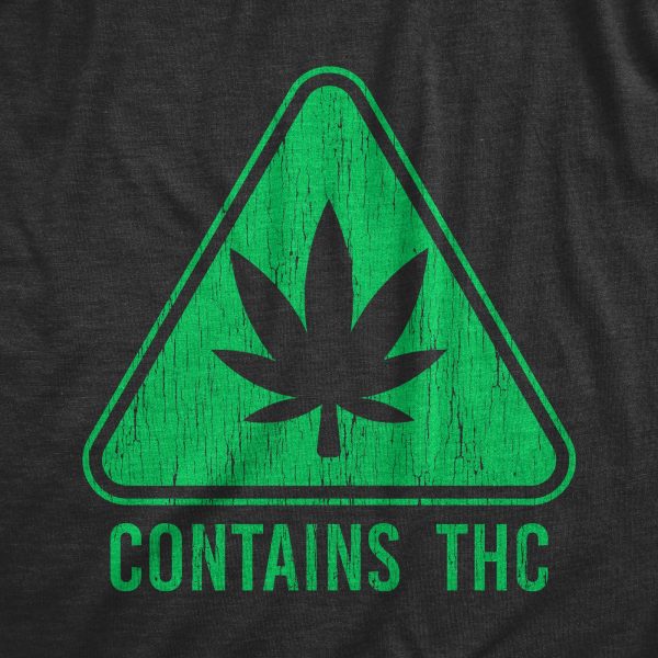 Womens Contains THC T Shirt Funny 420 Weed Leaf Warning Label Tee For Ladies