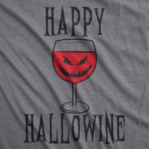 Happy Hallowine Funny Halloween Wine Glass Drinking Tshirt For Woman