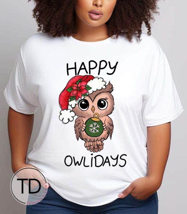 Happy Owlidays – Cute Owl Christmas Tee Shirt