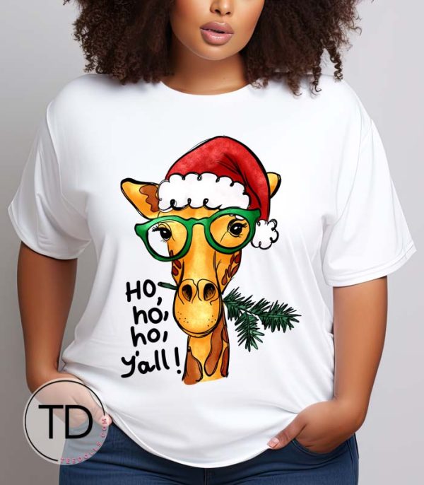 Ho Ho Ho Y’all – Funny Giraffe Christmas Tee Shirt