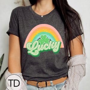 Retro Lucky Shamrock Clover and Rainbow – Saint Patrick’s Day T-Shirt