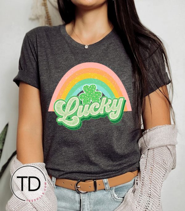 Retro Lucky Shamrock Clover and Rainbow – Saint Patrick’s Day T-Shirt