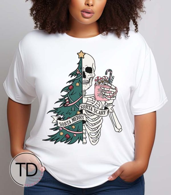 Sorta Merry Sorta Scary – Skeleton Christmas Tee Shirt