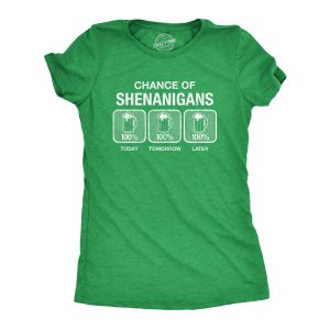 Womens 100% Chance Of Shenanigans Tshirt Funny St Patricks Day Drinking Tee