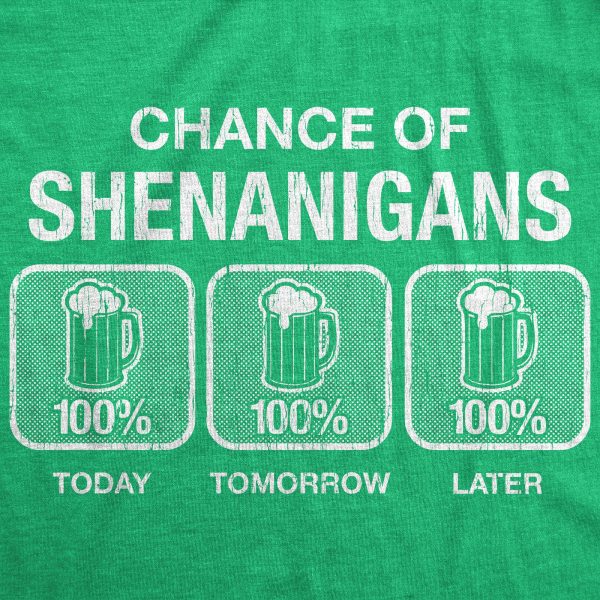 Womens 100% Chance Of Shenanigans Tshirt Funny St Patricks Day Drinking Tee