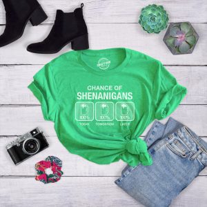 Womens 100 Chance Of Shenanigans Tshirt Funny St Patricks Day Drinking Tee 3