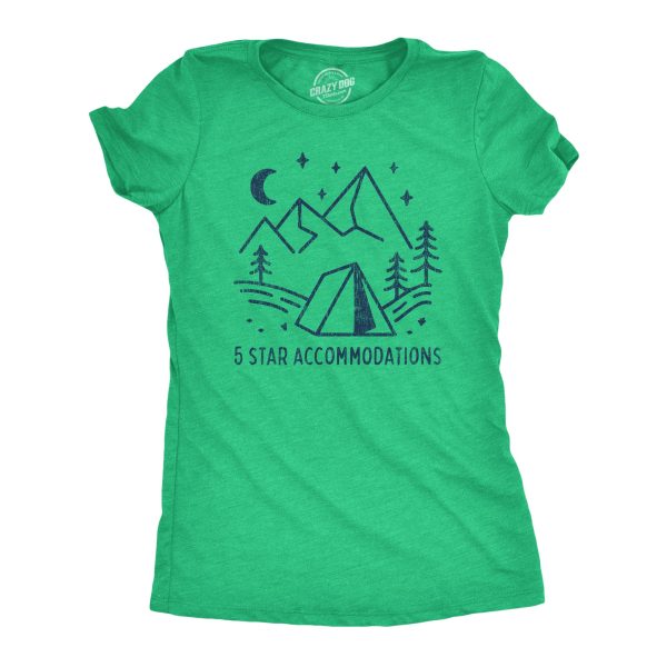 Womens 5 Star Accommodations Tshirt Funny Tent Camping Stars Graphic Novelty Tee
