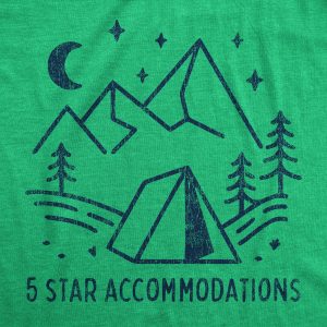 Womens 5 Star Accommodations Tshirt Funny Tent Camping Stars Graphic Novelty Tee