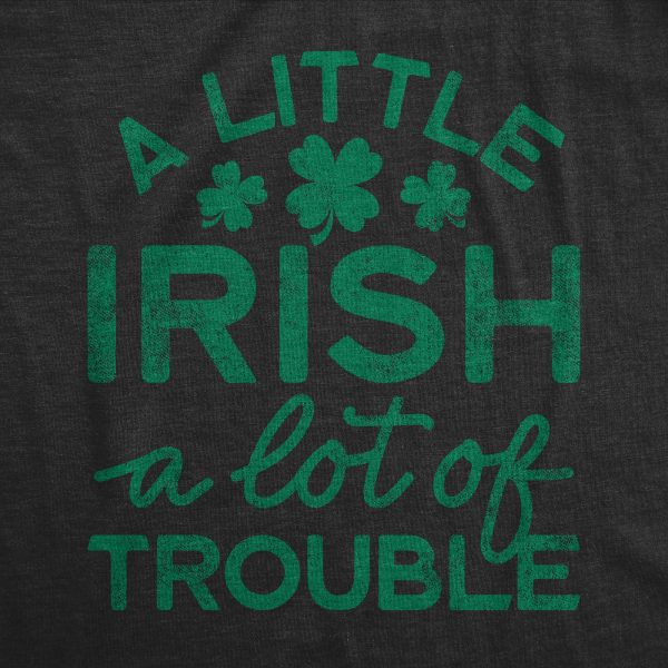 Womens A Little Irish A Lot Of Trouble Tshirt Funny Saint Patrick’s Day Parade Graphic Novelty Tee For Ladies
