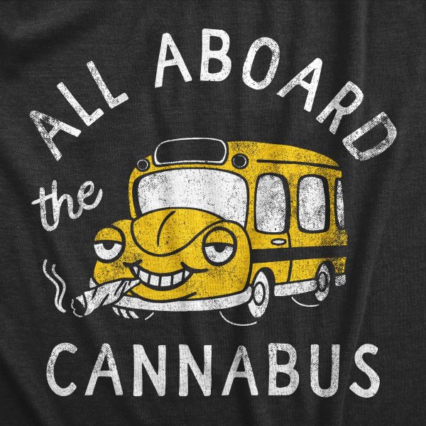 Womens All Aboard The Cannabus T Shirt Funny 420 Joint Smoking Cannabis Party Bus Tee For Ladies