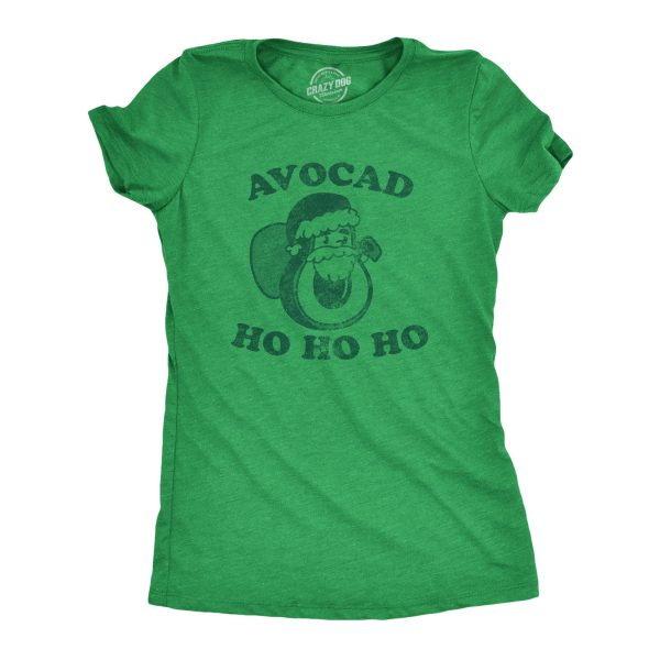 Womens Avocad Ho Ho Ho T Shirt Funny Xmas Avocado Santa Claus Tee For Ladies