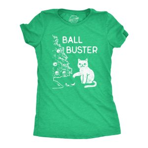 Womens Ball Buster Tshirt Funny Christmas Tree Cat Ornaments Graphic Tee Womens Ball Buster Tshirt Funny Christmas Tree Cat Ornaments Graphic Tee
