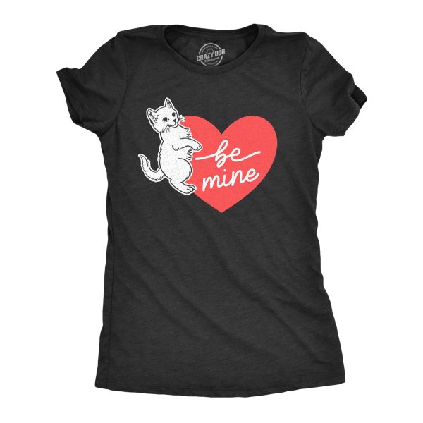 Womens Be Mine Cat T Shirt Cute Valentines Day Kitten Heart Graphic Novelty Tee