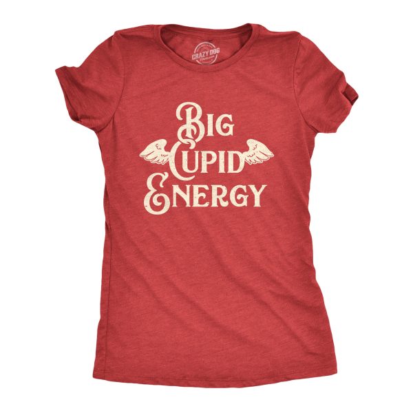 Womens Big Cupid Energy T Shirt Funny Cute Valentines Day Vibes Angel Wings Tee For Ladies