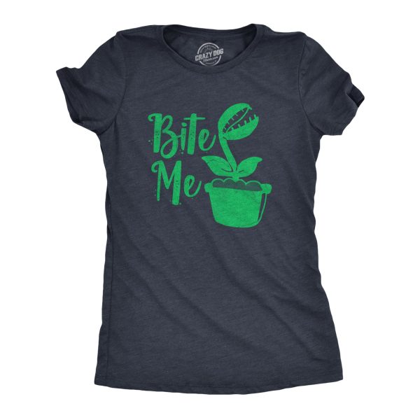 Womens Bite Me T Shirt Funny Venus Fly Trap Carnivorous Plants Joke Tee For Ladies