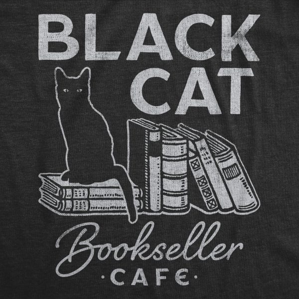 Womens Black Cat Bookseller Cafe T Shirt Funny Halloween Book Lovers Novelty Tee For Ladies