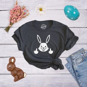 Womens Bunny Giving the Finger T shirt Funny Easter Graphic Cool Novelty Tee 3
