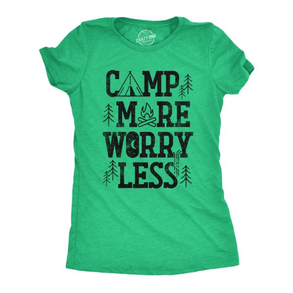 Womens Camp More Worry Less T Shirt Funny Camping Saying Gift for Camper Fun Top Guys